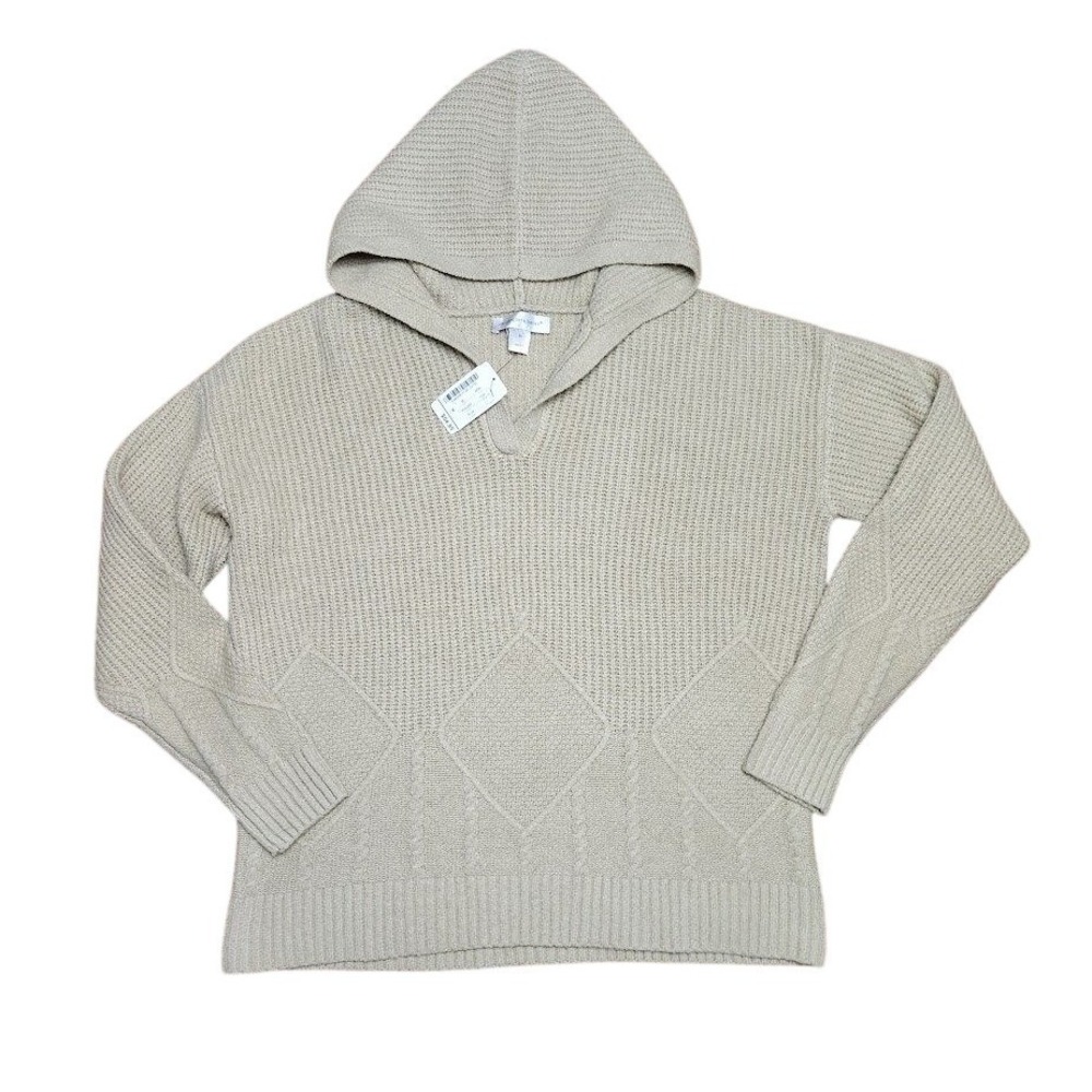 Christopher & Banks Beige Textured Knit Hooded Pullover Sweater Med NWT F42